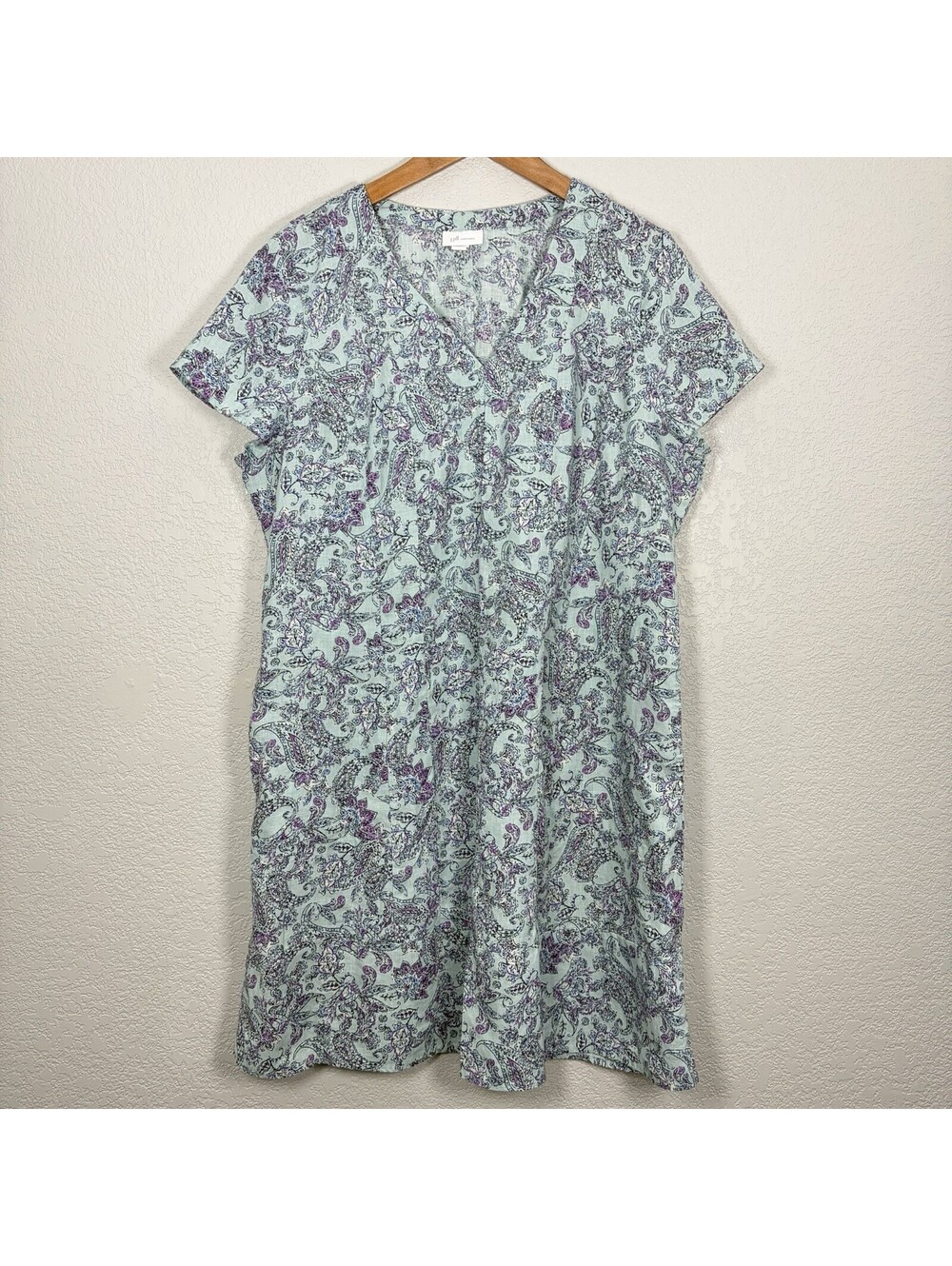 J.Jill Women’s L 100% Linen Paisley Midi Dress Short Sleeve
